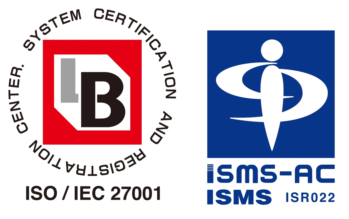 ISO/IEC 27001 BL登録マーク および ISMS-AC 認定シンボル（認定番号 ISR022）